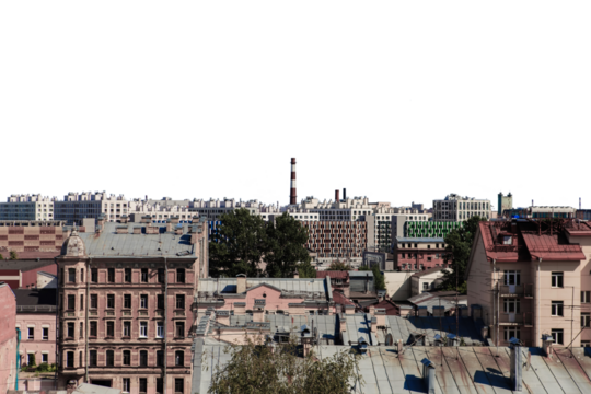 view of the city from the roof with a transparent background
