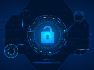 Padlock cyber security.Digital technology unlocking.