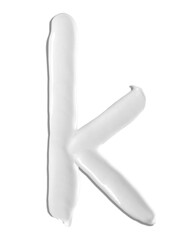 Alphabet Letter k, Cream moisturiser smudge texture smear letter written with white liquid beauty product