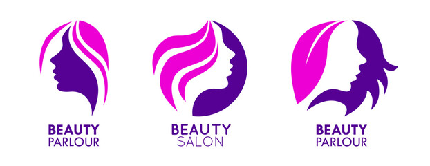 Beauty Salon Wavy Hair Logo Designs Pink Feminine Brand Template