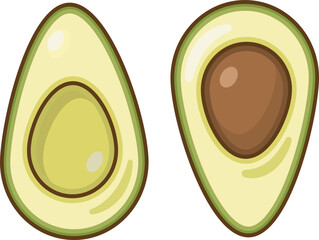 Set of two avocados. Half of avocado and avocado without seed.