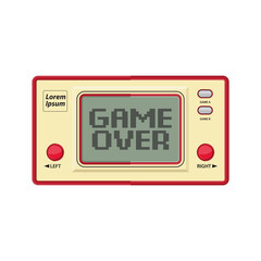 Game over text on retro game console vector flat design.