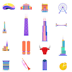 Chicago city landmarks and icolorful cons. - obrazy, fototapety, plakaty