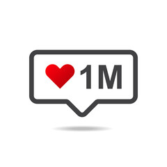 One million likes social media notification icon isolated on white background.