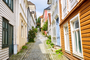 Fototapeta na wymiar Old residental wooden houses in central Bergen, Norway