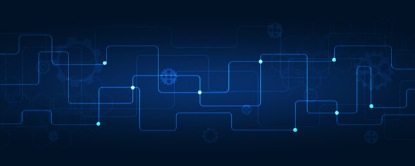 Technology background.Circuit board with the light dark blue.