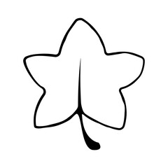Leaf doodle isolated on white background. Monochrome vector illustration. Simple hand drawn clip art. Botanical outline ink sketch. Maple tree, bush pentagonal leaf