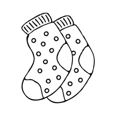 Pair socks doodle isolated on white background. Vector hand drawn clipart. Cute clothes outline sketch. Cozy autumn footgear ink illustration