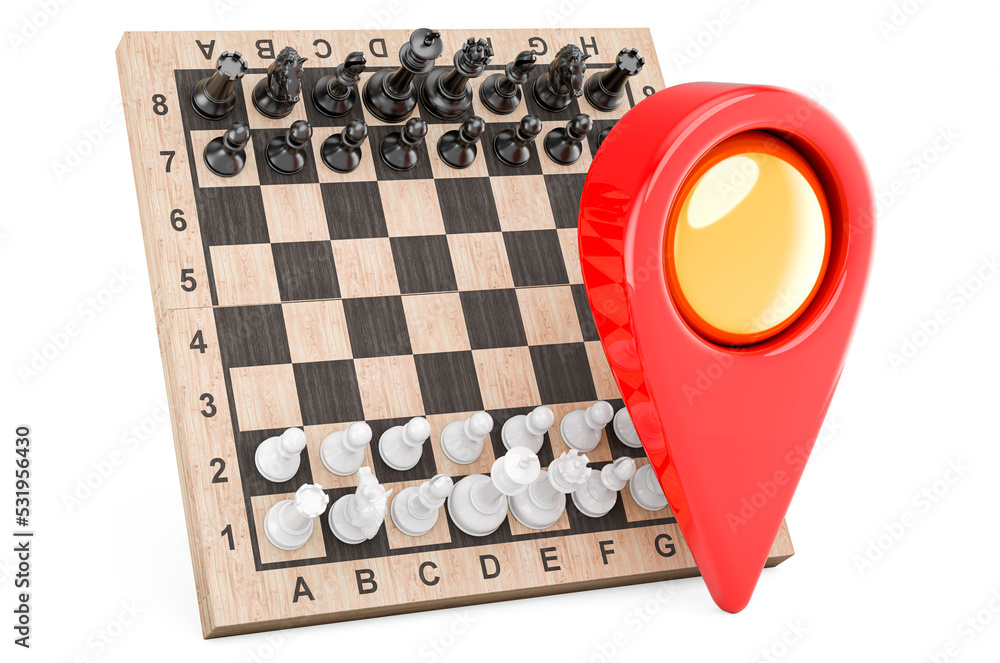 Poster chess with map pointer, 3d rendering