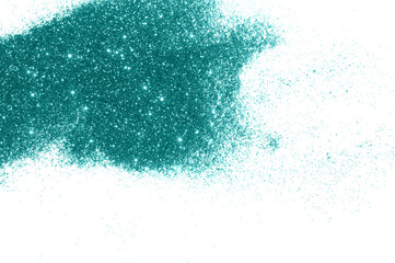 Blue glitter sparkle on white background with place for your text