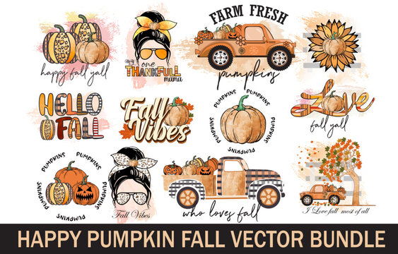 Happy Pumpkin Fall Vector Illustration Bundle  Design 