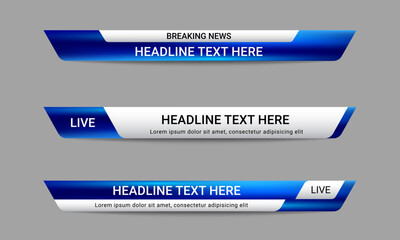 Set of broadcast news lower third banner templates for Television, Video and Media Channels. Futuristic headline bar layout design vector