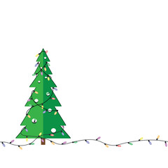 paper christmas tree with garlands isolated on white background