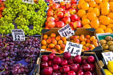 assorted fruits for sale in a market stall