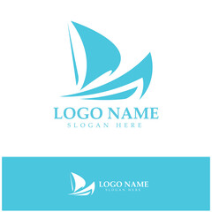 Simple Sailboat dhow boat on Sea Ocean Wave art style logo design, Daily cruises, sea travel, vector icon ILLUSTRATION