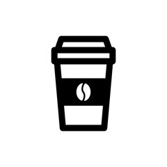 black and white coffee cup icon on isolated background