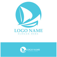 Simple Sailboat dhow boat on Sea Ocean Wave art style logo design, Daily cruises, sea travel, vector icon ILLUSTRATION