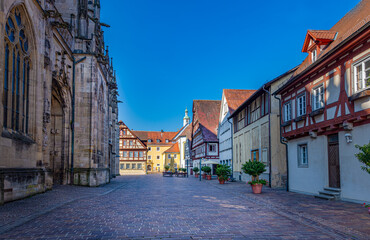Square next to the the Heilig-Kreuz-Muenster (Holy Cross cathedral) Schwaebisch Gmuend. South...