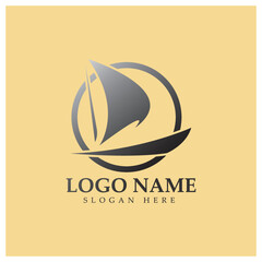 Simple Sailboat dhow boat on Sea Ocean Wave art style logo design, Daily cruises, sea travel, vector icon ILLUSTRATION