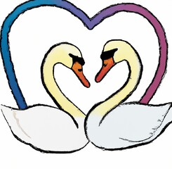 lgbt themed white swans in heart shape, lgbt colors, digital illustration	