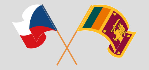 Crossed and waving flags of Czech Republic and Sri Lanka