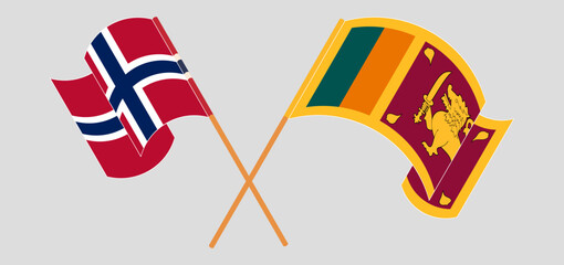 Crossed and waving flags of Norway and Sri Lanka