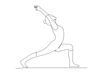 Continuous line drawing of woman doing exercise yoga. Minimalism art.