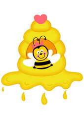 Cute bee inside on honey hive