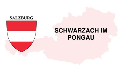 Schwarzach im Pongau: Illustration mit dem Ortsnamen der Österreichischen Stadt Schwarzach im Pongau im Bundesland Salzburg - obrazy, fototapety, plakaty