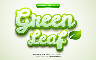 green leaf nature 3d logo template editable text effect style