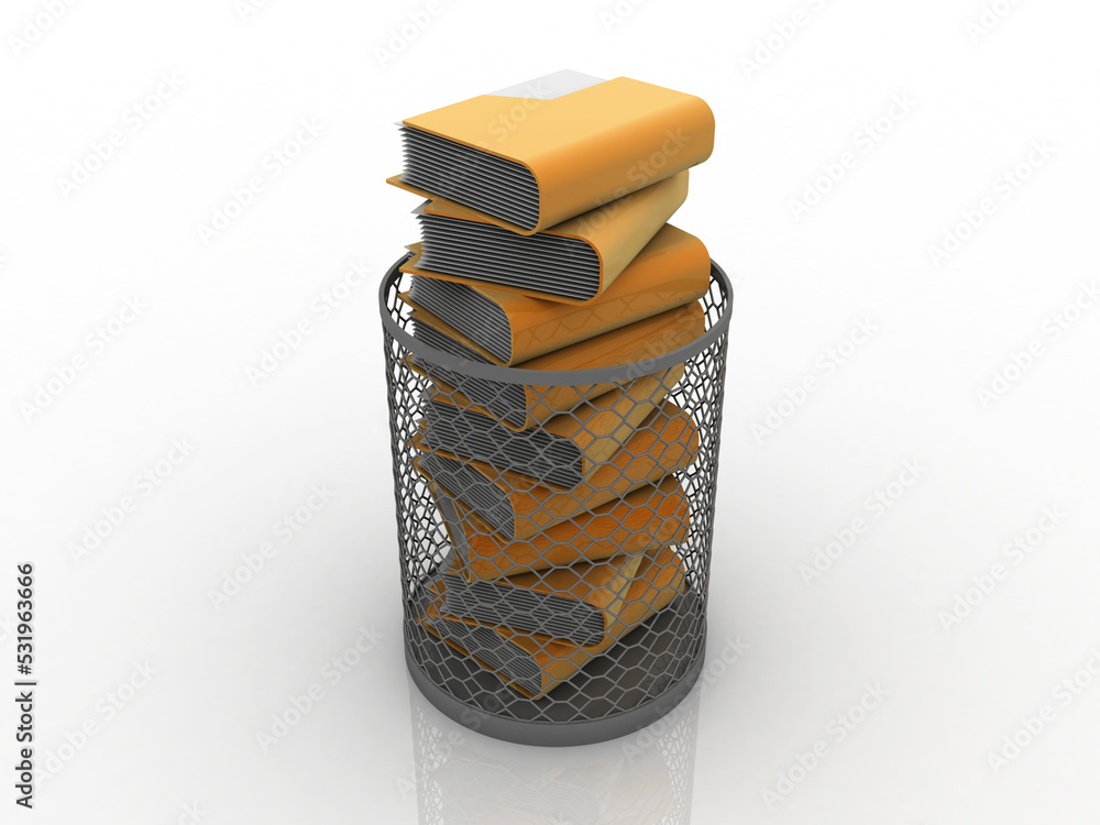 Poster 3d rendering folder with documents in recycle bin