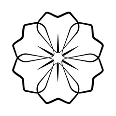 Black line art flower icon illustration, flower head outline decoration.