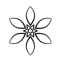 Black line art flower icon illustration, flower head outline decoration.