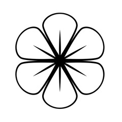 Black line art flower icon illustration, flower head outline decoration.