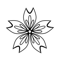 Black line art flower icon illustration, flower head outline decoration.