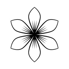 Black line art flower icon illustration, flower head outline decoration.
