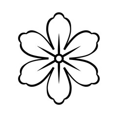 Black line art flower icon illustration, flower head outline decoration.