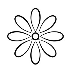 Black line art flower icon illustration, flower head outline decoration.