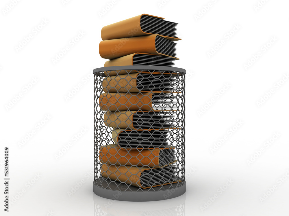 Poster 3d rendering folder with documents in recycle bin