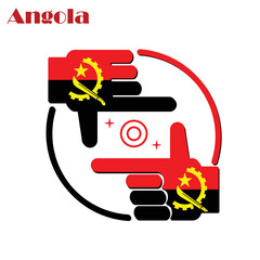 logo of the photographer design made from the flag of Angola, conceptual vector.