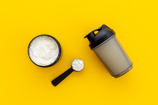 Food supplement for training - whey protein in jar and shaker