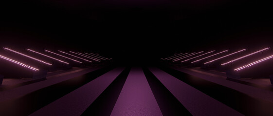 Abstract Future Sci Fi Dark Empty Interior Metal Mesh Corridor Black Background Wallpaper 3D Render © lumerb