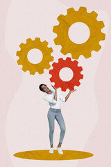 Retro abstract creative artwork template collage of clever smart businesswoman manager create...