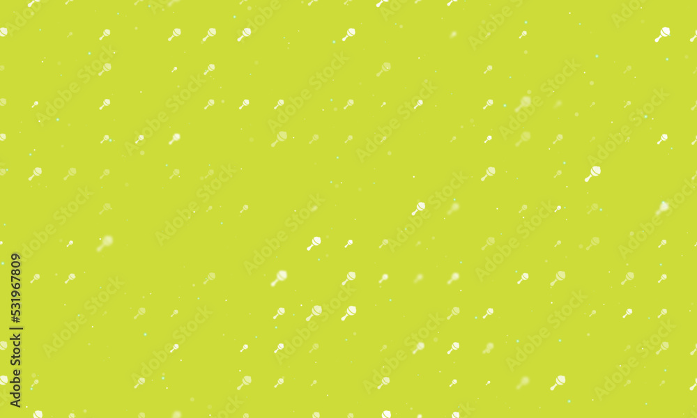 Poster seamless background pattern of evenly spaced white baby rattle symbols of different sizes and opacit