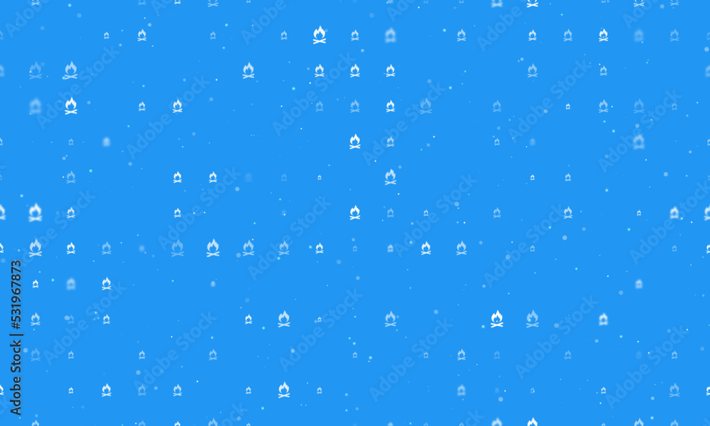 Poster seamless background pattern of evenly spaced white bonfire symbols of different sizes and opacity. v