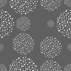Vector. Hand drawn polka dot texture. Spotted grey, black and white background. Geometric abstract pattern with hand drawn circles. Drawn dots in the shape of a circle. Flow, halftone gradient.