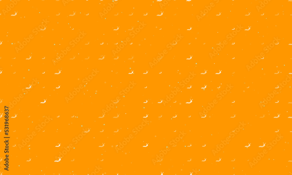 Poster seamless background pattern of evenly spaced white caterpillar symbols of different sizes and opacit