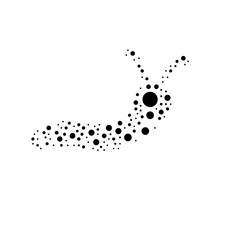 A large caterpillar symbol in the center made in pointillism style. The center symbol is filled with black circles of various sizes. Vector illustration on white background