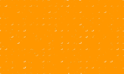 Seamless background pattern of evenly spaced white caterpillar symbols of different sizes and opacity. Vector illustration on orange background with stars