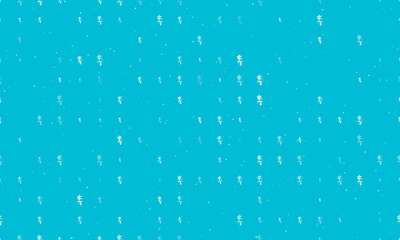 Seamless background pattern of evenly spaced white carnivorous plant symbols of different sizes and opacity. Vector illustration on cyan background with stars